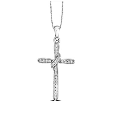 Wrapped Diamond Pendant Cross 1/10 Carat Total Weight