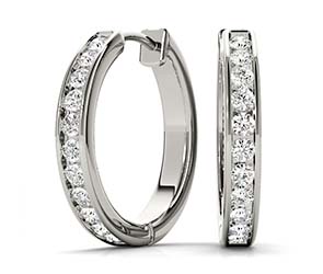 Channel Set Diamond Hoop Earrings