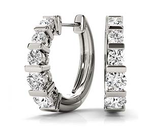 Channel Set Hoop Diamond Earrings