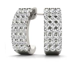 Three Row DIamond Hoop Earrings