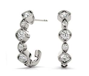 Diamond J Hoop Earrings