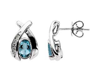 Oval Shape Aquamarine & Diamond Earrings