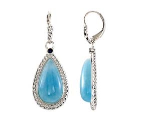 Sterling Silver Milky Aquamarine & Blue Sapphire Earrings