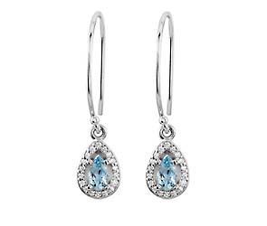 DIamond and Aquamarine Drop Earrings