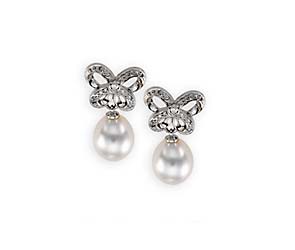 Butterfly Genuine South Sea Peal and Diamond Earrings