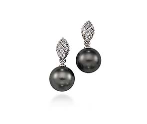 Genuine Tahitian Pearl & Diamond Drop Earrings