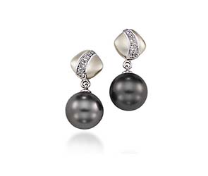 Genuine Tahitian Pearl & Diamond Drop Earrings