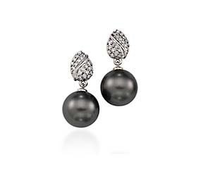 Genuine Tahitian Pearl & Diamond Honeycomb Drop  Earrings