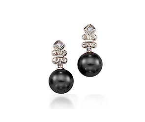 Genuine Tahitian Pearl & Diamond Designer Drop  Earrings