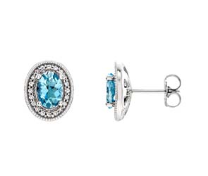 Aquamarine Oval Shape DIamond Earrings