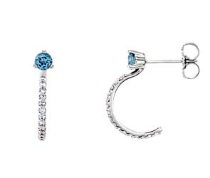 Aquamarine J-Hoop Diamond Earrings