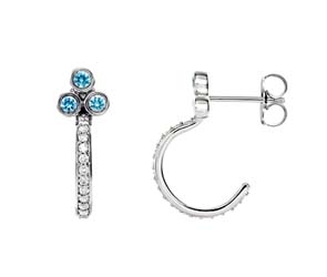 Three Stone Aquamarine J-Hoop Damond Earrings