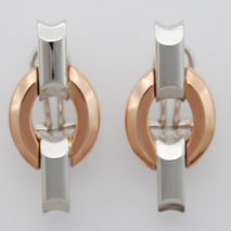 14K White Gold / Rose Gold Bevelled Round Stampato Earrings