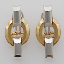 14K Yellow Gold / White Gold Bevelled Round Stampato Earrings