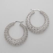 14K White Gold Large Graduated Weave Hoop Earrings