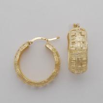 14K Yellow Gold Round Basketweave Hoop Earrings