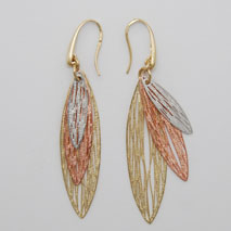 14K Tri-Color Triple Leaf Earrings