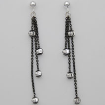 Sterling Silver Black Cable w/ Sterling Silver Moon Beads, 3 Strand