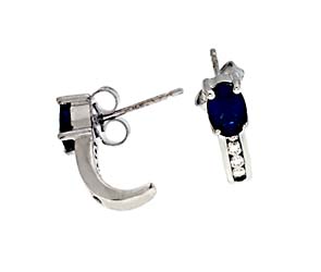 Oval Cut Sapphire and Diamond J Shape Earrings