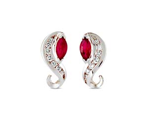 Ruby Marquise and Diamond S Shape Earrings