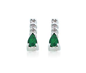 Genuine Emerald Pear Shape Diamond Earrings