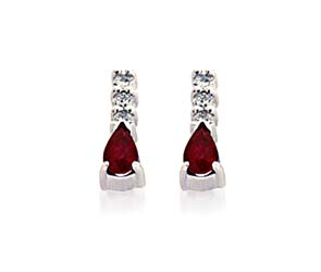 Genuine Pear Shape Ruby and Diamond Earrings