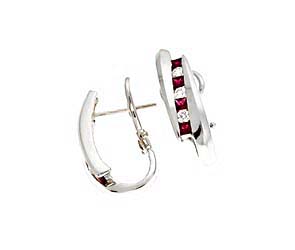 Genuine Princess Cut Ruby and Diamond Earrings