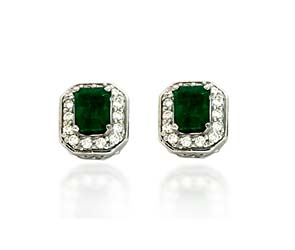 Emerald Cut Emerald and Diamond Earrings