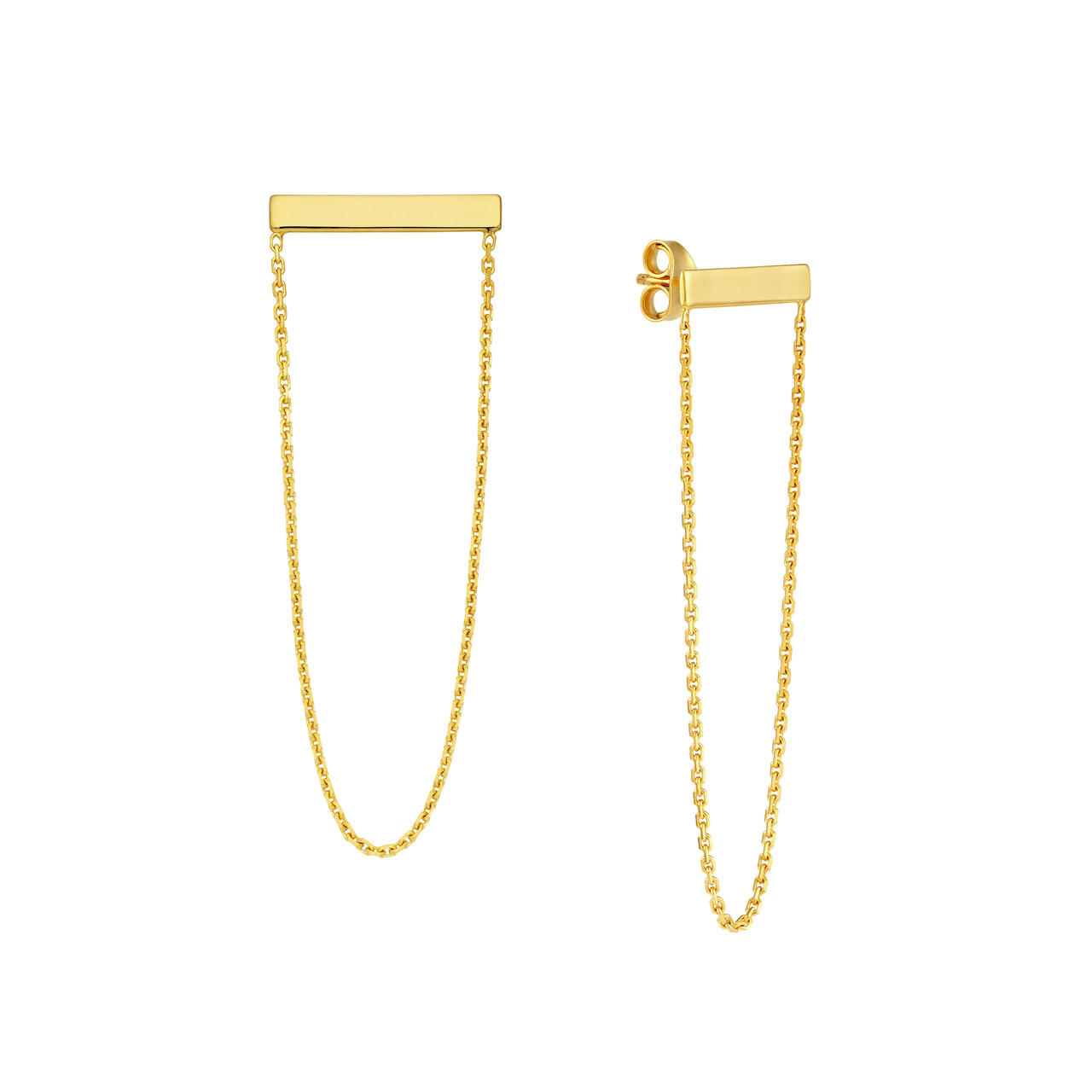 Staple Bar and Chain Dangle Post Earrings