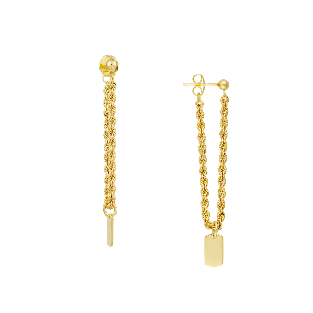 Rope Chain with Dog Tag Front to Back Earrings