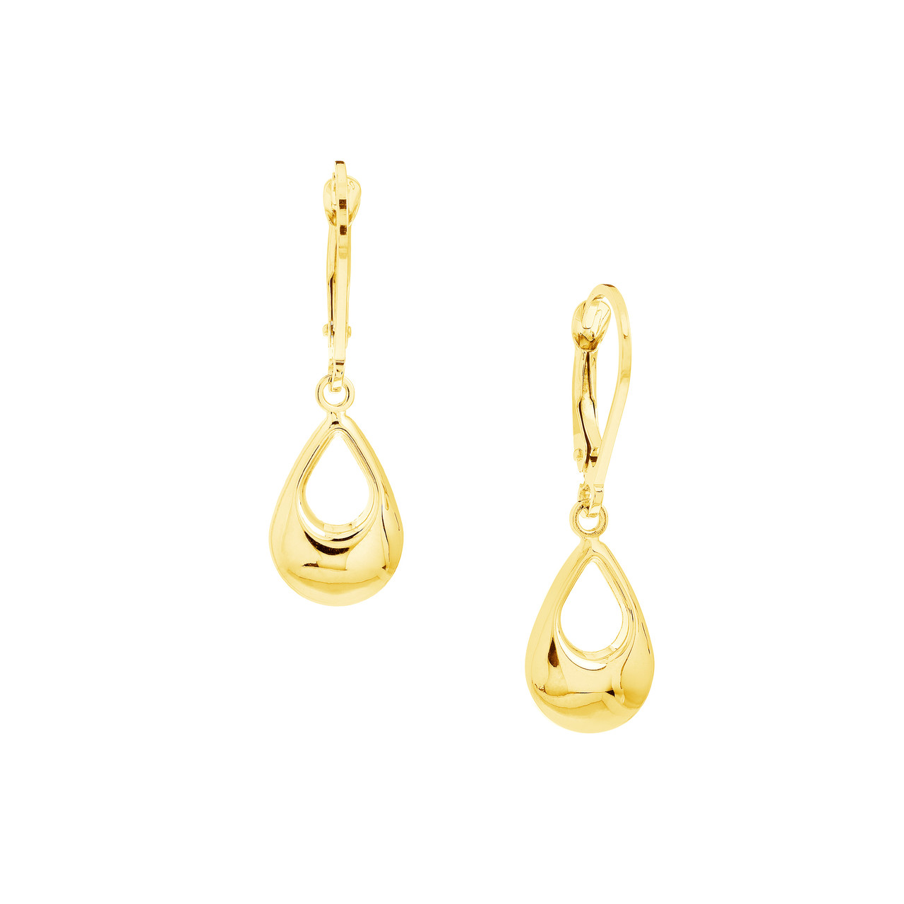 Puffy Teardrop Dangle Earrings on Leverback Unknown Friendly Weight 10K yellow or white gold - view 5