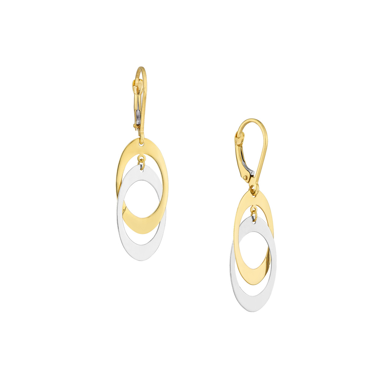 Two-Tone Interlinked Double Oval Dangle Earrings