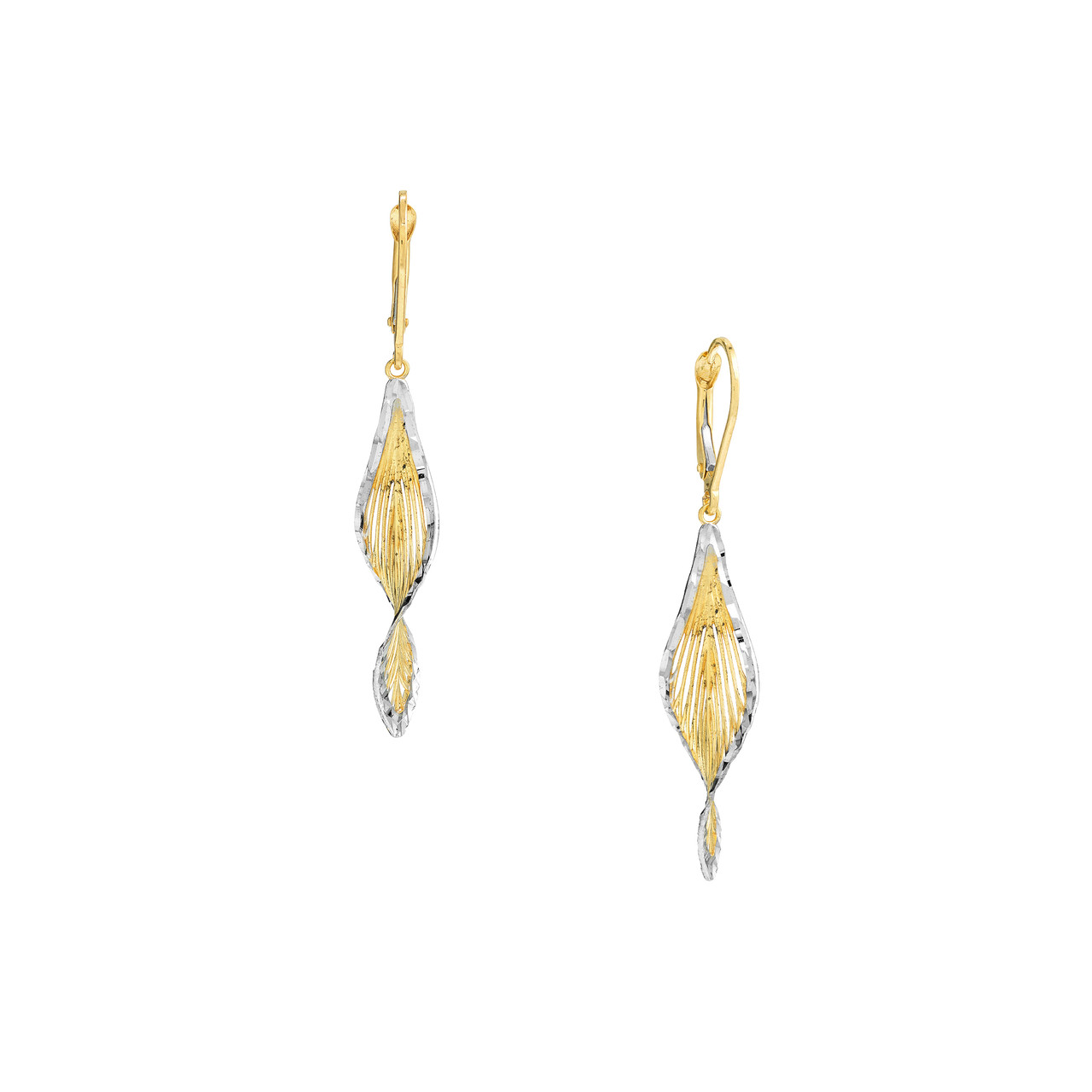 Two-Tone Diamond-Cut Filigree Twisted Leaf Earrings
