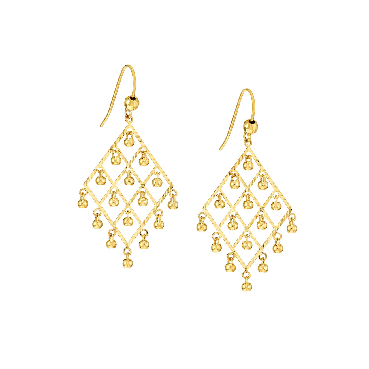 Beaded Diamond-Shape Chandelier Earrings