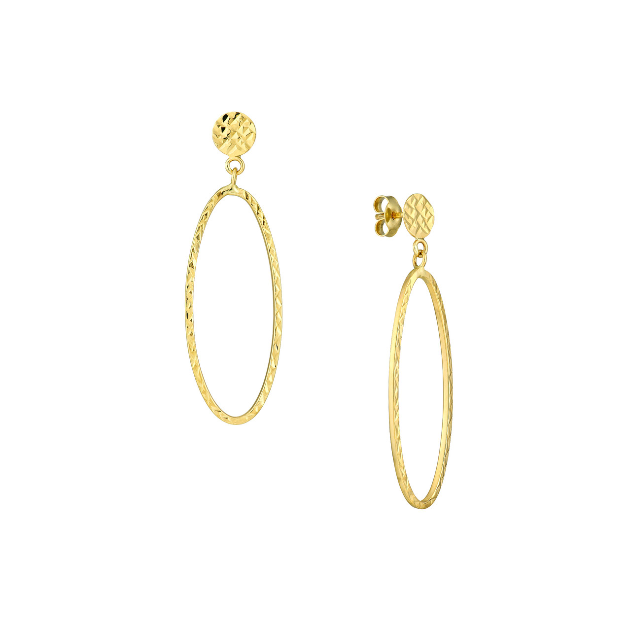 Diamond-Cut Disc with Open Oval Earrings