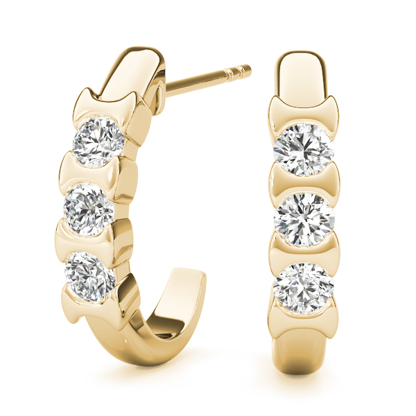   3-Stone Half Bezel J-Hoops Earrings 1/4 Carat Total Weight   (Lab-Created) 0.24 C.T.W 10K yellow, white or rose gold - view 6