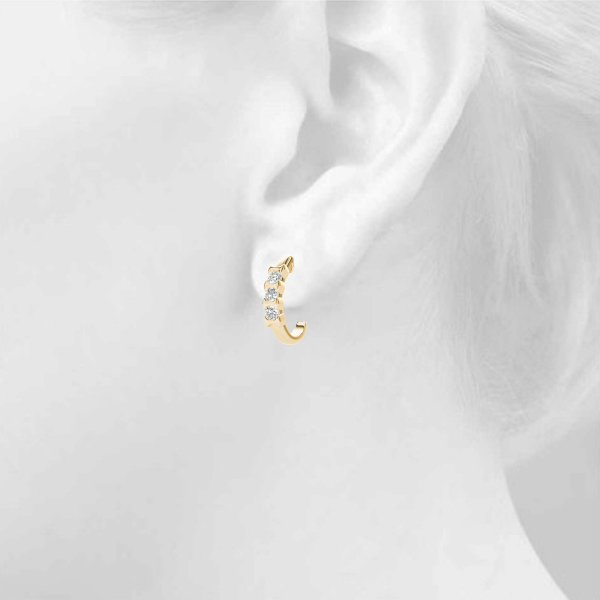   3-Stone Half Bezel J-Hoops Earrings 1/4 Carat Total Weight   (Lab-Created) 0.24 C.T.W 10K yellow, white or rose gold - view 10