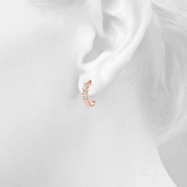   3-Stone Half Bezel J-Hoops Earrings 1/4 Carat Total Weight   (Lab-Created) 0.24 C.T.W 10K yellow, white or rose gold - view 15