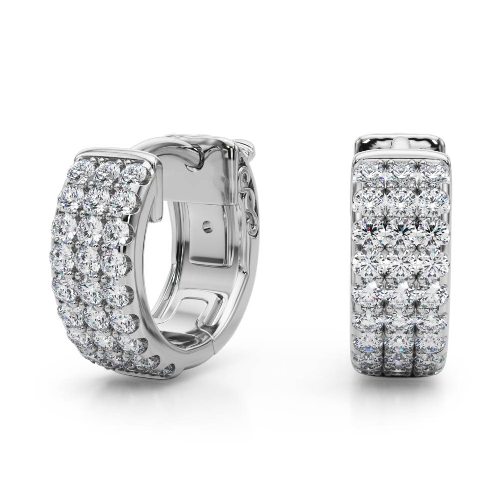 Three-Row Pave Huggie Earrings | USA Jewels
