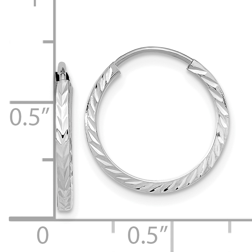  15 mm 10k White Gold Polished Diamond-cut Square Tube Endless Hoop Earrings  Unknown Friendly Weight 10K white gold - view 3