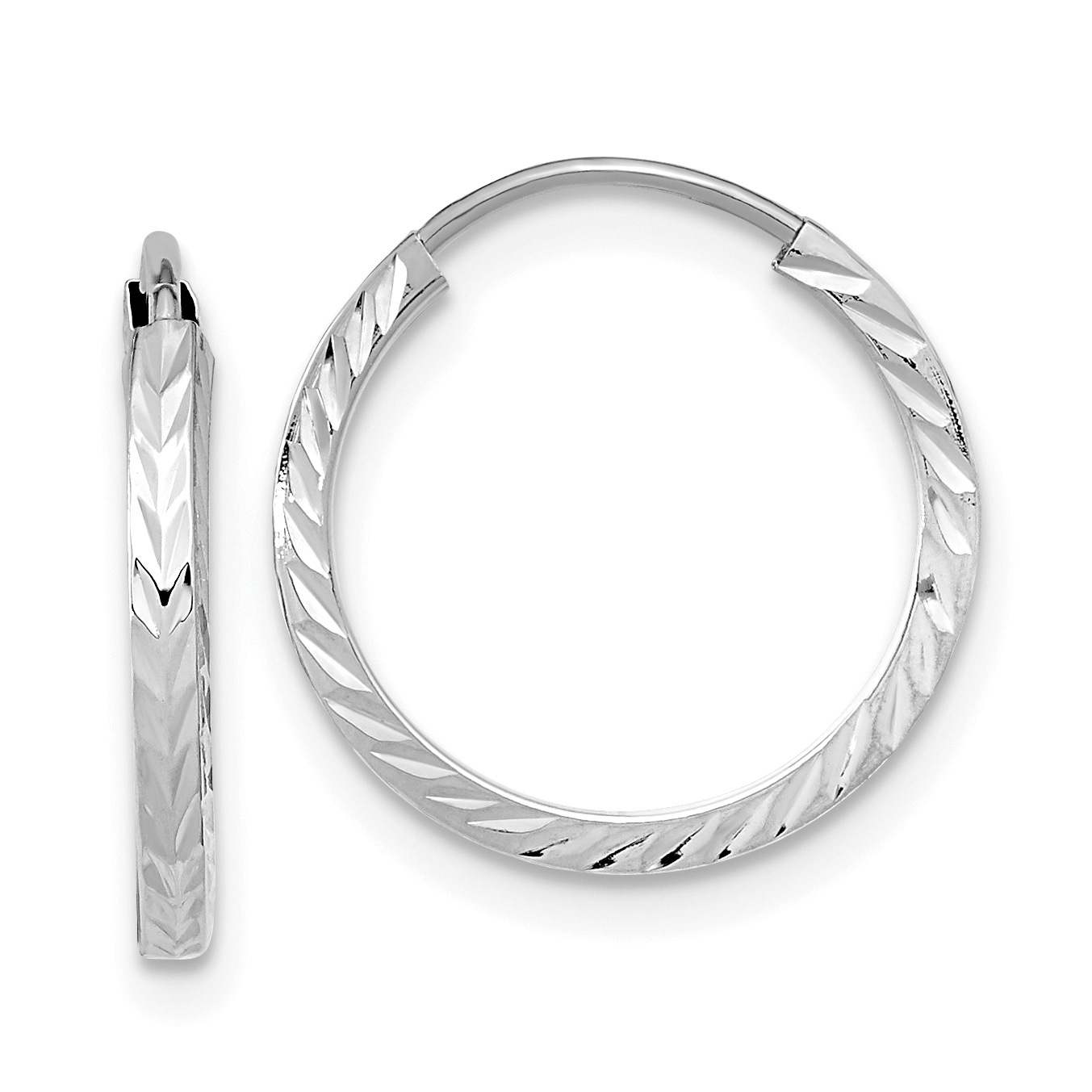  15 mm 10k White Gold Polished Diamond-cut Square Tube Endless Hoop Earrings  Unknown Friendly Weight 10K white gold - view 4