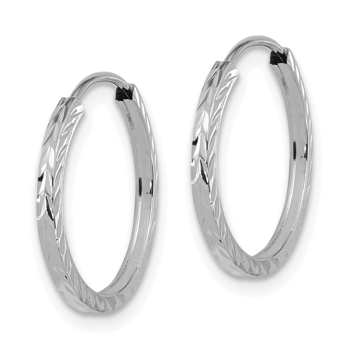  15 mm 10k White Gold Polished Diamond-cut Square Tube Endless Hoop Earrings  Unknown Friendly Weight 10K white gold - view 5