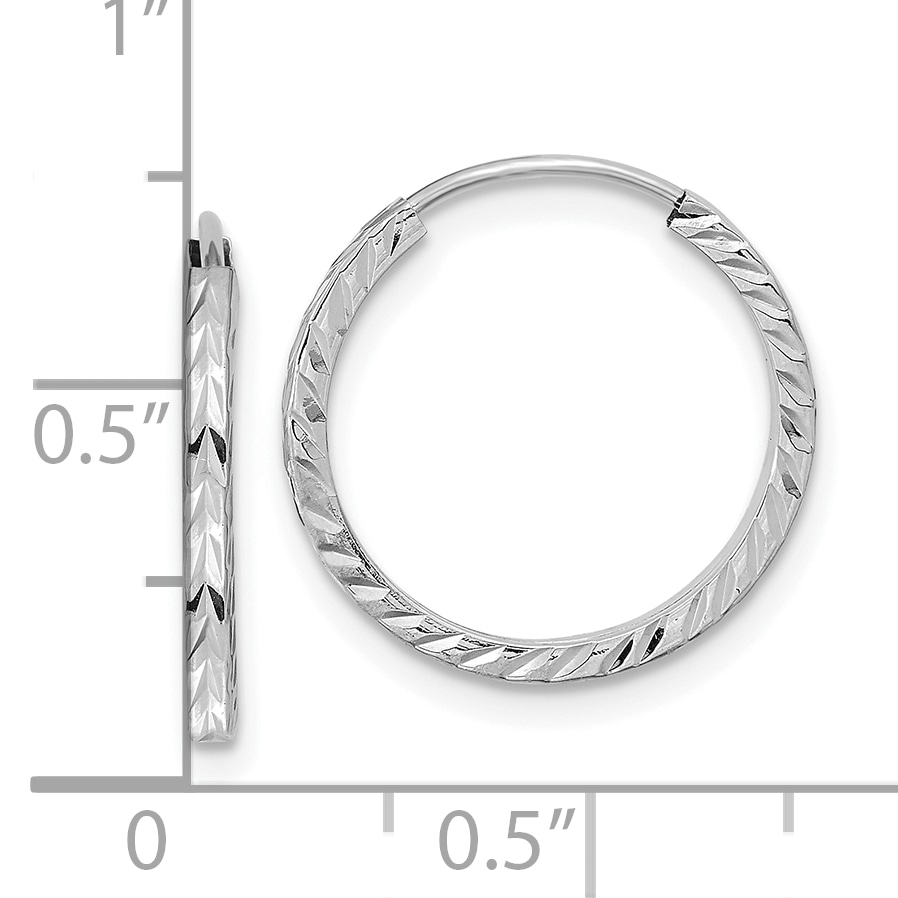  15 mm 10k White Gold Polished Diamond-cut Square Tube Endless Hoop Earrings  Unknown Friendly Weight 10K white gold - view 7