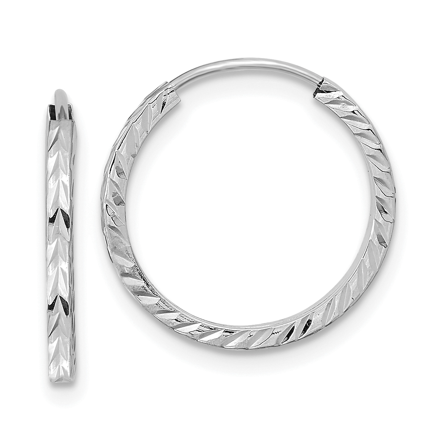  15 mm 10k White Gold Polished Diamond-cut Square Tube Endless Hoop Earrings  Unknown Friendly Weight 10K white gold - view 8