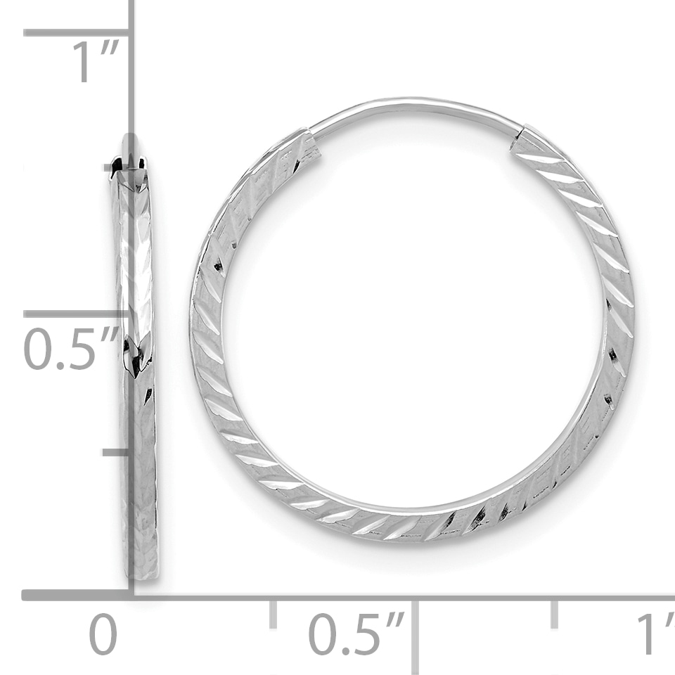  15 mm 10k White Gold Polished Diamond-cut Square Tube Endless Hoop Earrings  Unknown Friendly Weight 10K white gold - view 11
