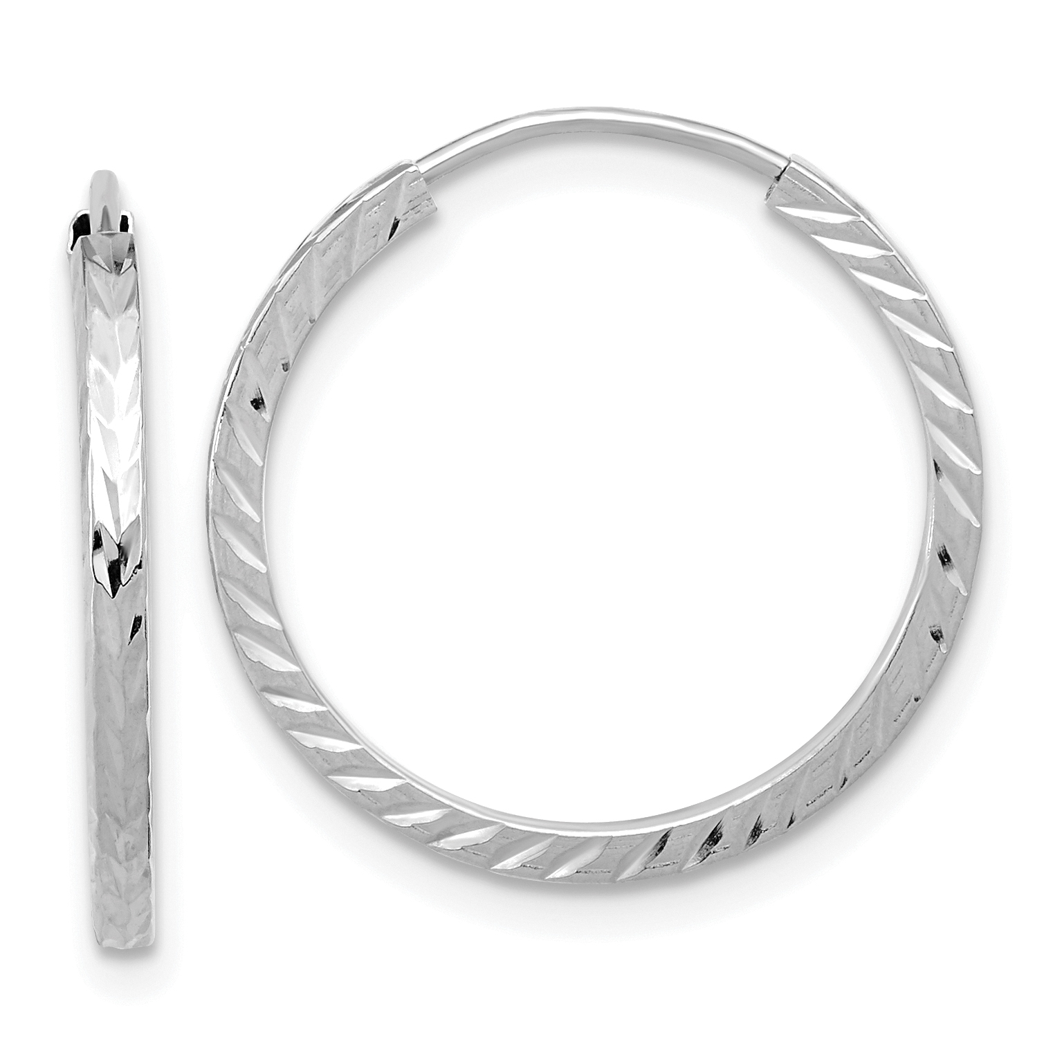  15 mm 10k White Gold Polished Diamond-cut Square Tube Endless Hoop Earrings  Unknown Friendly Weight 10K white gold - view 12