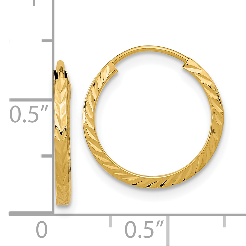  15 mm 10k Yellow Gold Polished Diamond-cut Square Tube Endless Hoop Earrings  Unknown Friendly Weight 10K yellow gold - view 3