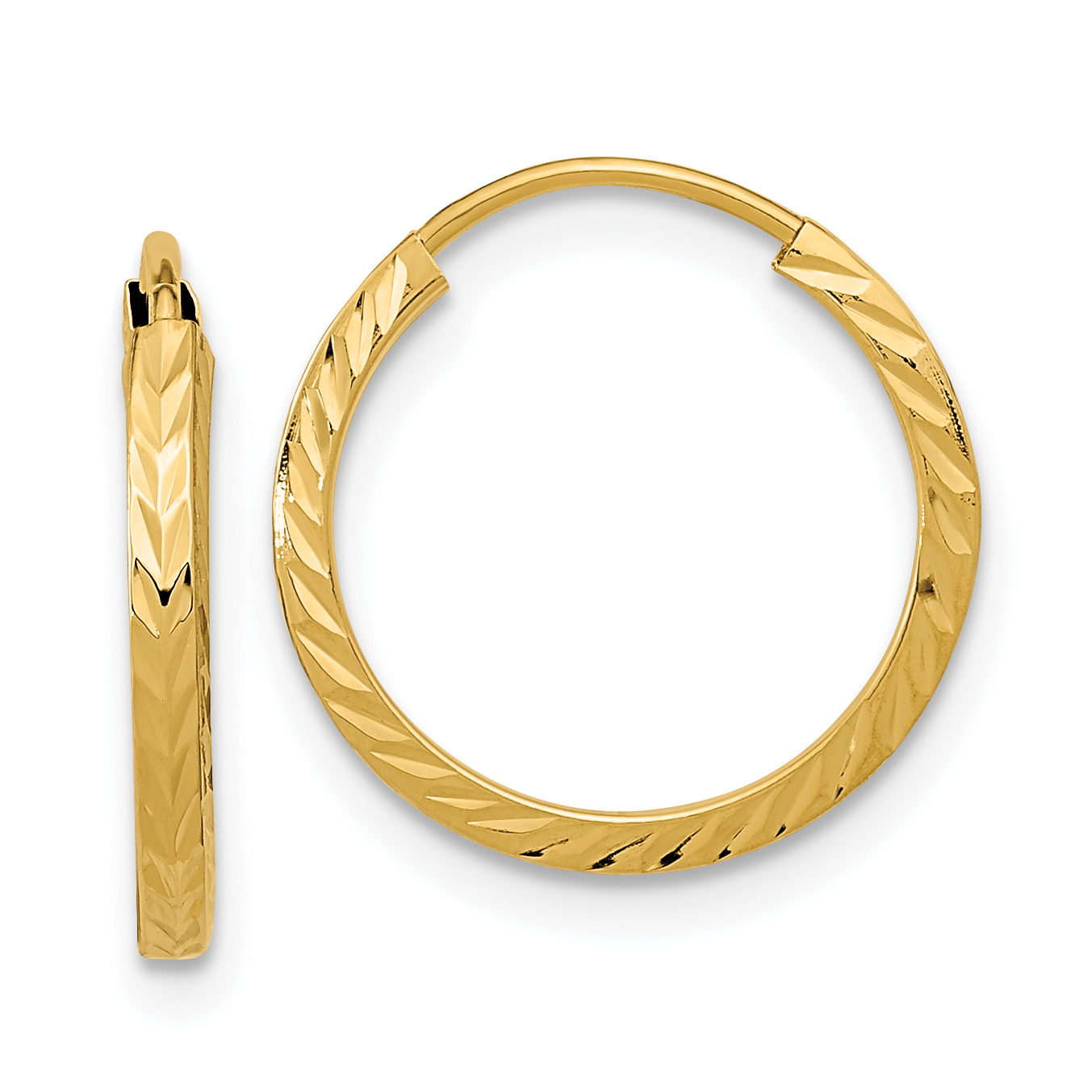  15 mm 10k Yellow Gold Polished Diamond-cut Square Tube Endless Hoop Earrings  Unknown Friendly Weight 10K yellow gold - view 4