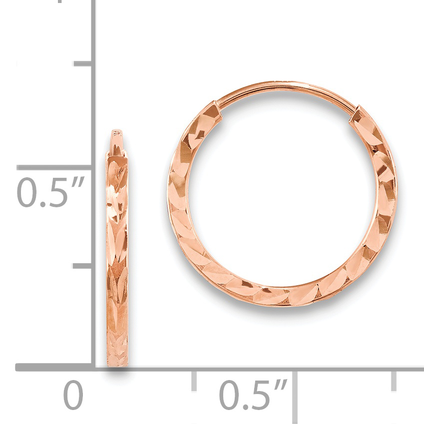  15 mm 14k Rose Gold Polished Diamond-cut Square Tube Endless Hoop Earrings  Unknown Friendly Weight 14K rose gold - view 2