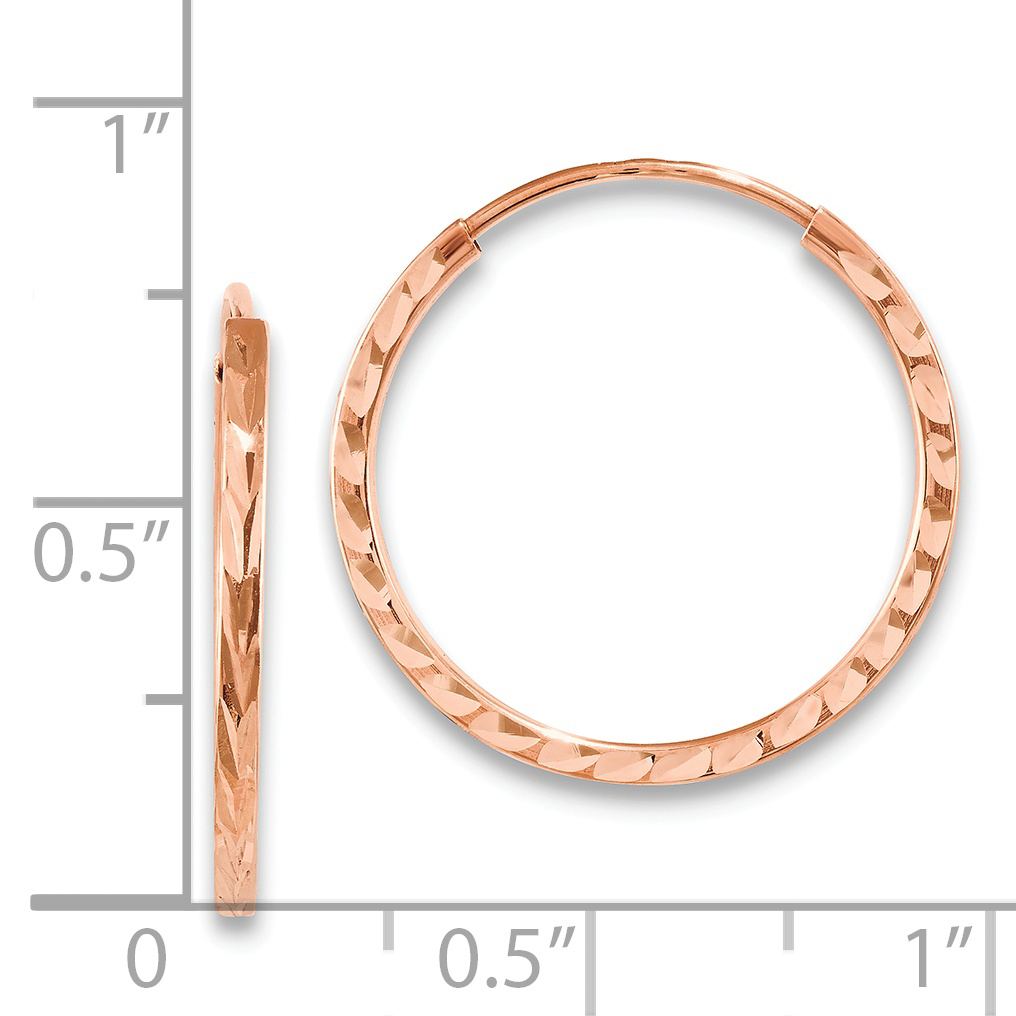  15 mm 14k Rose Gold Polished Diamond-cut Square Tube Endless Hoop Earrings  Unknown Friendly Weight 14K rose gold - view 4